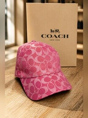 Coach Pink Denim  Signature Baseball Cap NWT
